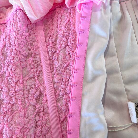 We Are HAH Corset Seams Like a Princess Medium Barbie Pink Lace Ruffle Lace Up - Picture 10 of 14